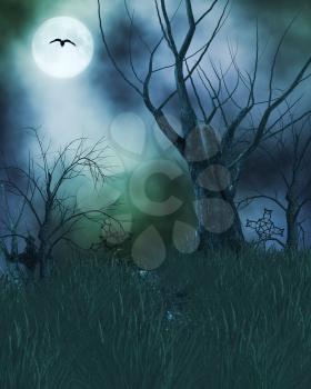 Royalty Free Clipart Image of a Graveyard at Night