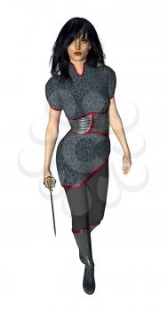 Royalty Free Clipart Image of a Woman Holding a Sword