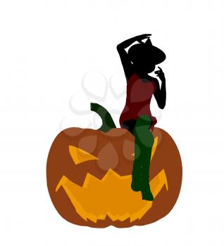 Royalty Free Clipart Image of a Witch on a Pumpkin