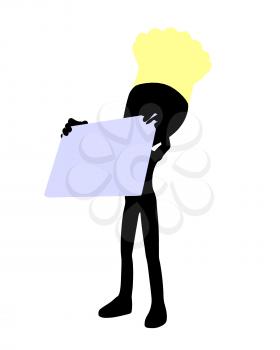 Royalty Free Clipart Image of a Silhouette Chef With a Sign
