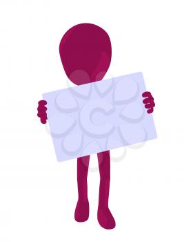 Royalty Free Clipart Image of a Pink Man With a Sign
