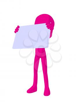 Royalty Free Clipart Image of a Pink Guy With a Sign
