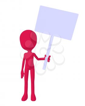 Royalty Free Clipart Image of a Pink Guy With a Sign
