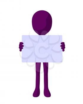 Royalty Free Clipart Image of a Purple Man With a Sign
