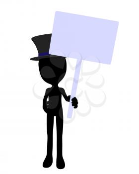 Royalty Free Clipart Image of a Silhouette in a Top Hat Holding a Sign
