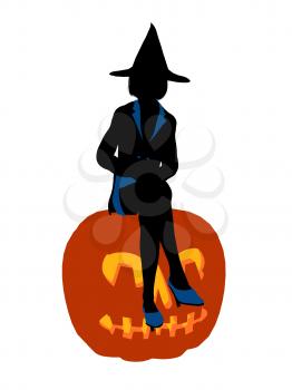 Royalty Free Clipart Image of a Witch on a Pumpkin