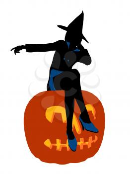 Royalty Free Clipart Image of a Witch on a Pumpkin