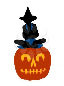 Royalty Free Clipart Image of a Witch on a Pumpkin