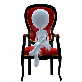 Royalty Free Clipart Image of a 3D Guy on a Chair