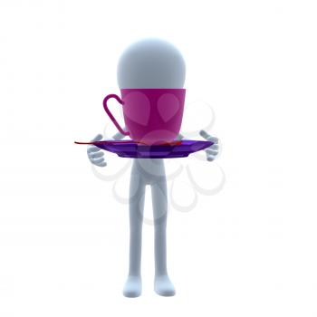 Royalty Free Clipart Image of a 3D Guy With a Teacup