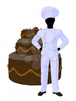 Royalty Free Clipart Image of a Chef With a Cake