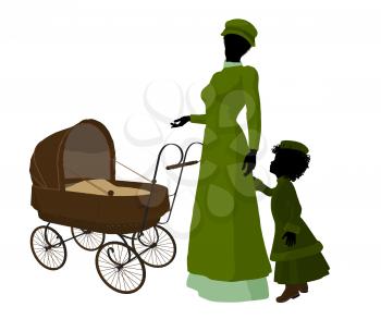 Royalty Free Clipart Image of a Victorian Mother With Her Children