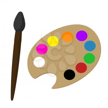 Art Palette with paint brush on a white background