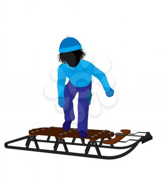 Royalty Free Clipart Image of a Boy With a Sled