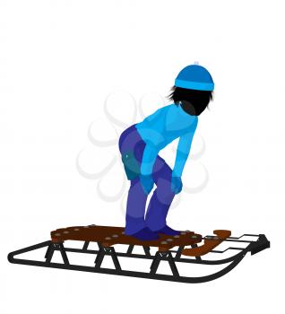 Royalty Free Clipart Image of a Boy With a Sled