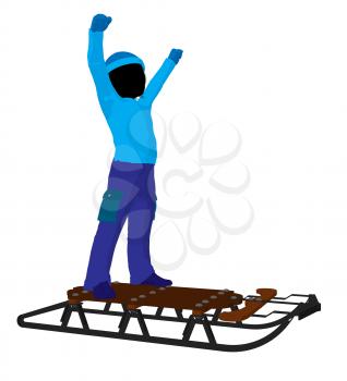 Royalty Free Clipart Image of a Boy With a Sled