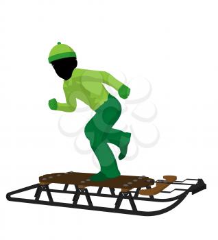 Royalty Free Clipart Image of a Boy on a Sled