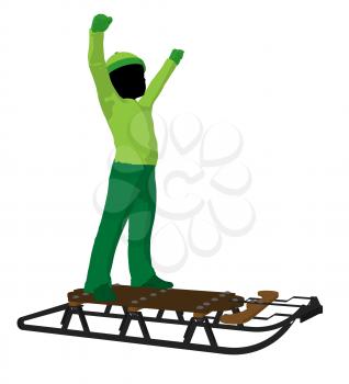 Royalty Free Clipart Image of a Boy on a Sled