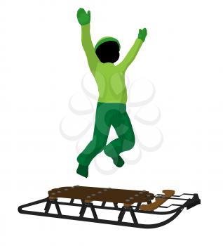 Royalty Free Clipart Image of a Boy on a Sled