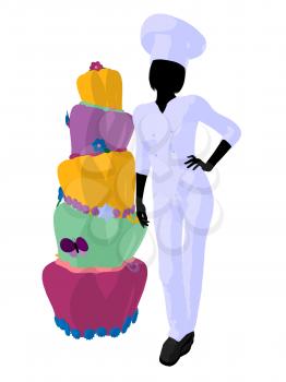 Royalty Free Clipart Image of a Chef With a Cake