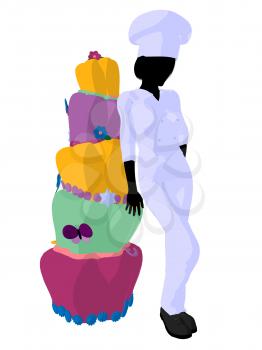 Royalty Free Clipart Image of a Chef With a Cake