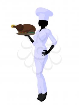 Royalty Free Clipart Image of a Female Chef With a Roast Turkey