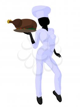 Royalty Free Clipart Image of a Female Chef With a Roast Turkey