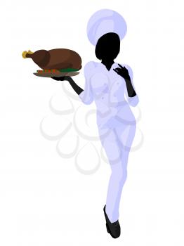 Royalty Free Clipart Image of a Female Chef With a Roast Turkey