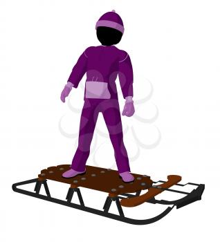 Royalty Free Clipart Image of a Girl and a Sled