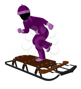 Royalty Free Clipart Image of a Girl and a Sled