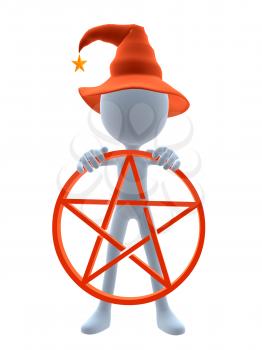 Royalty Free Clipart Image of a 3D Witch With a Pentagram