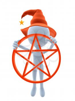 Royalty Free Clipart Image of a 3D Witch With a Pentagram