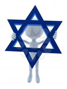 Royalty Free Clipart Image of a 3D Man Holding the Star of David