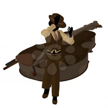 Female jazz player on a violin illustration silhouette on a white background