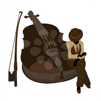 Female jazz player on a violin illustration silhouette on a white background