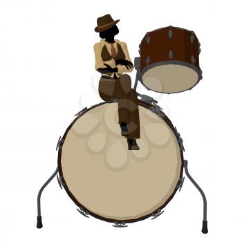 Royalty Free Clipart Image of a Woman With a Big Drum