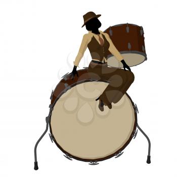 Royalty Free Clipart Image of a Woman With a Big Drum