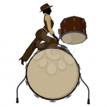 Royalty Free Clipart Image of a Woman With a Big Drum