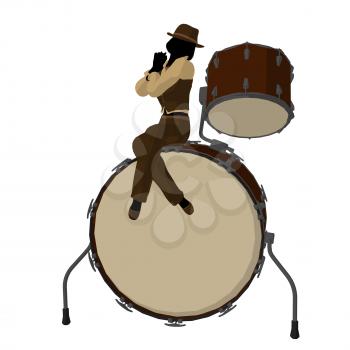 Royalty Free Clipart Image of a Woman With a Big Drum