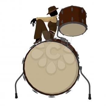 Royalty Free Clipart Image of a Woman With a Big Drum