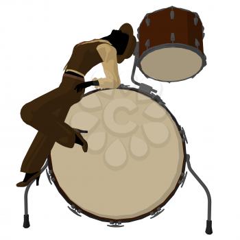 Royalty Free Clipart Image of a Woman With a Big Drum