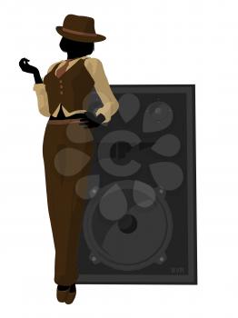 Royalty Free Clipart Image of a Woman With a Large Speaker