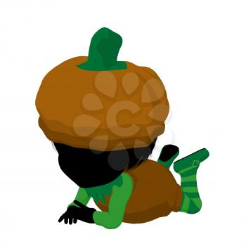 Royalty Free Clipart Image of a Girl in a Pumpkin Costume