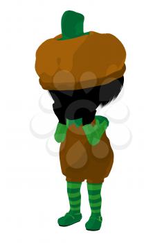 Royalty Free Clipart Image of a Girl in a Pumpkin Costume