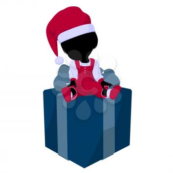 Royalty Free Clipart Image of a Little Girl in a Santa Costume With a Gift