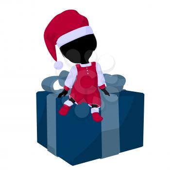 Royalty Free Clipart Image of a Little Girl in a Santa Costume With a Gift