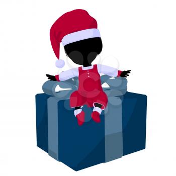 Royalty Free Clipart Image of a Little Girl in a Santa Costume With a Gift