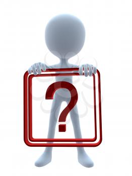 Royalty Free Clipart Image of a 3D Guy Holding a Question Mark Sign