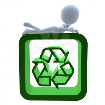 Royalty Free Clipart Image of a 3D Man With a Recycle Sign