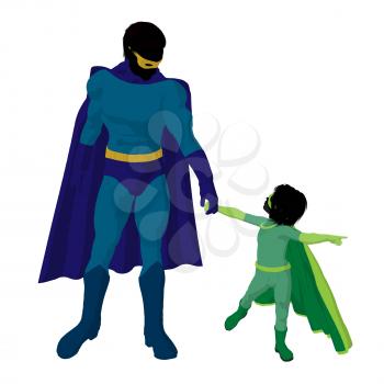 Royalty Free Clipart Image of a Superhero Father and Child